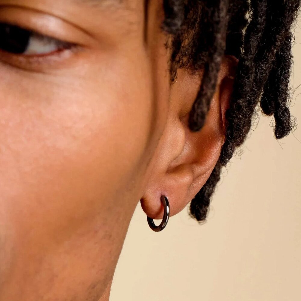 Pure Solid 925 Sterling Silver Black Classic Elegant Small Hoop Earrings